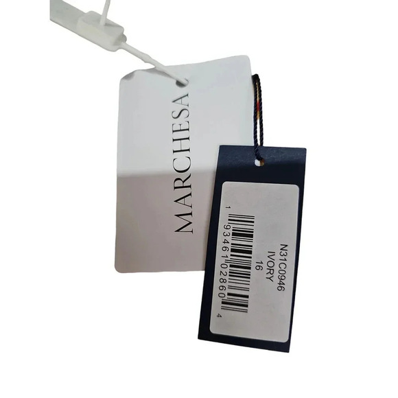 Marchesa Notte Colorblock Floral One-Shoulder Twisted Ruffle Dress Ivory Size 16 - Picture 13 of 13